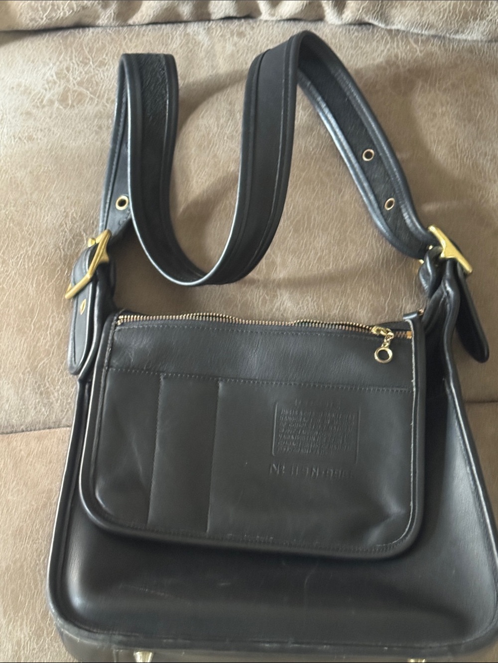 Coach Black Leather Crossbody with Gold-Tone Hardware